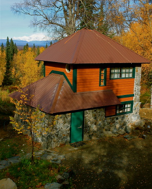 Stone Hut with Denali in the back